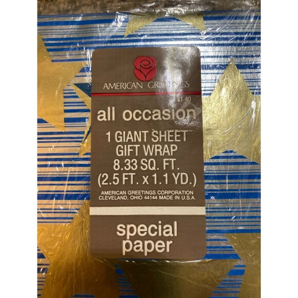 Vintage American Greetings Star Grad Gift Wrap NEW Blue Gold Star Metallic Gradu - Picture 3 of 7